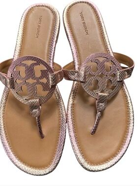 NEW Tory Burch Rose Gold Metallic iridescent Miller Thong Sandals